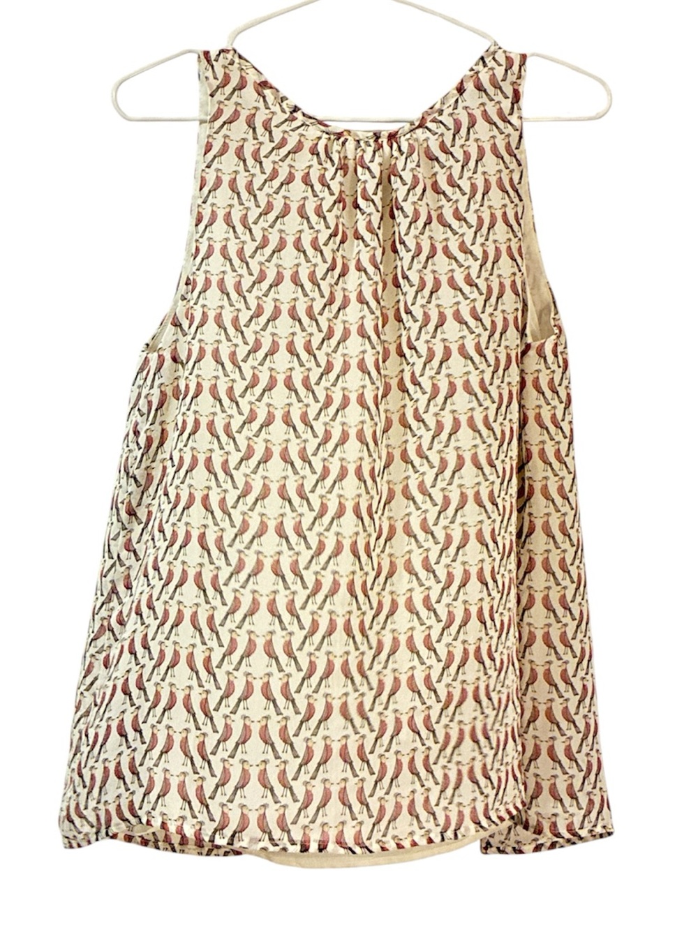Zara Trafaluc Cream Blouse with Pink Bird Print